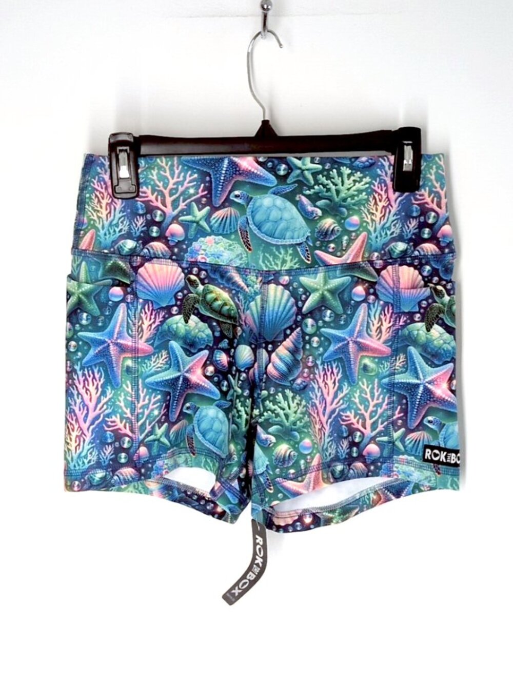 Rokthebox Seashells Hybrid Shorts Pockets 4.5" Butter NWT blue/green/pink ocean